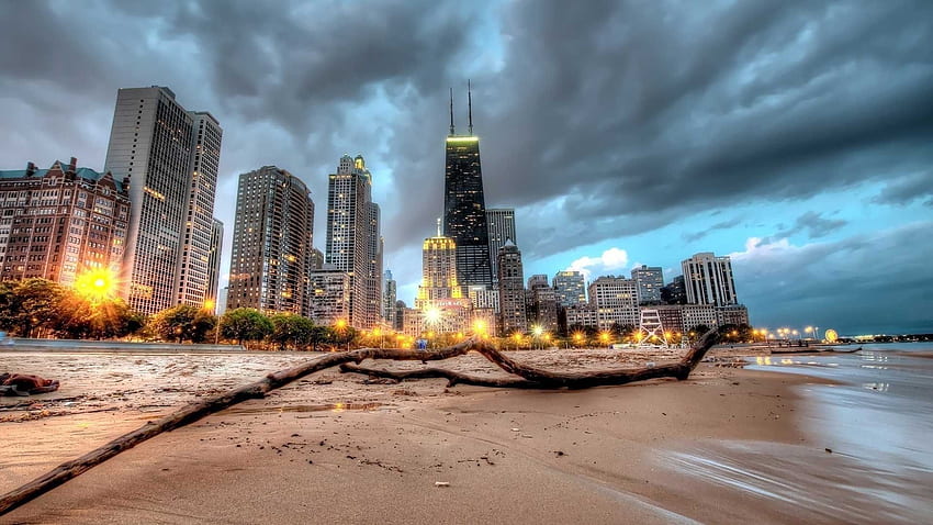 Kota, Pencakar Langit, Pantai, Bank, Chicago Wallpaper HD