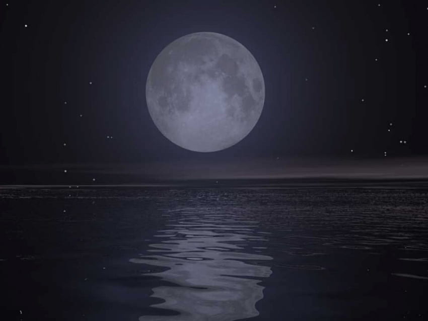 수평선, 큰 달, 바다 HD 월페이퍼
