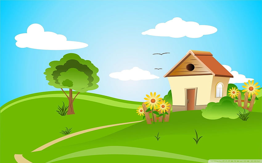 House Illustration Spring ❤ für Ultra, Spring Cartoon HD-Hintergrundbild