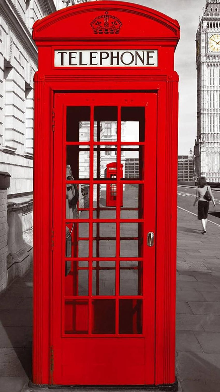 บูธโทรศัพท์สีแดงของ England City Street iPhone 8 วอลล์เปเปอร์โทรศัพท์ HD
