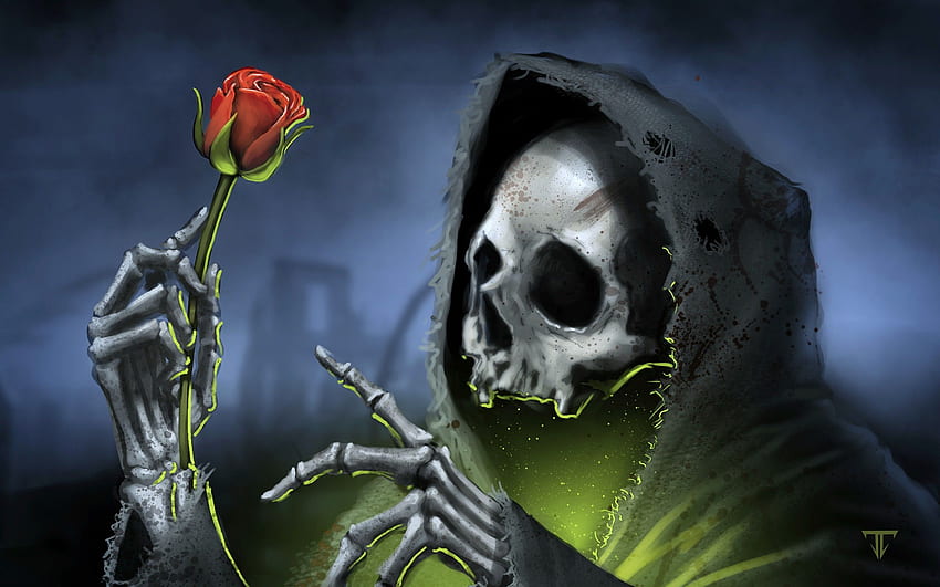 Tengkorak tengkorak gothic gelap penuai mawar suram naik kerangka kematian Wallpaper HD