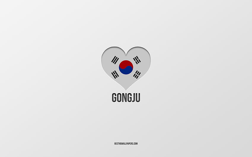 I Love Gongju, South Korean cities, Day of Gongju, gray background, Gongju, South Korea, South Korean flag heart, favorite cities, Love Gongju HD wallpaper