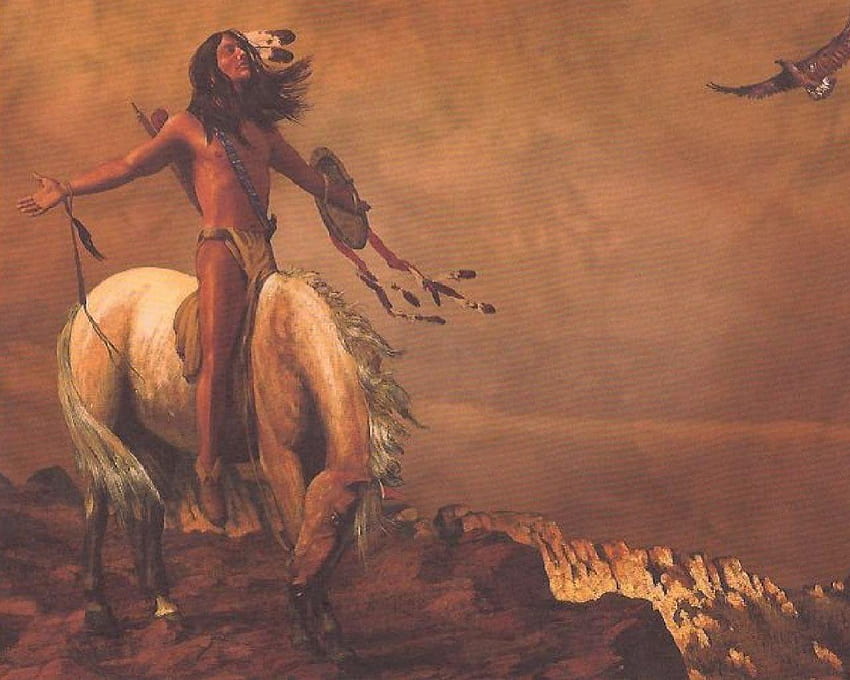 Semangat Hebat, penduduk asli Amerika, kuda, elang, prajurit Wallpaper HD