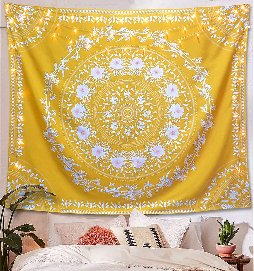 Generies White Tapestry Wall Hanging, Mandala Floral Medallion Hippie Tapestry With Light Brown Aesthetic Wreath Design, Cream Wall Decor Blanket For Bedroom Home Dorm, Small 50×60 Inches .uk: Kitchen & Home HD phone wallpaper