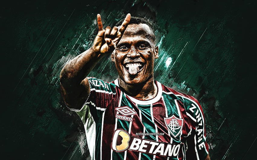 Jhon Arias, Fluminense, potret, pesepakbola Kolombia, latar belakang batu hijau, sepak bola, Serie A, Brasil Wallpaper HD