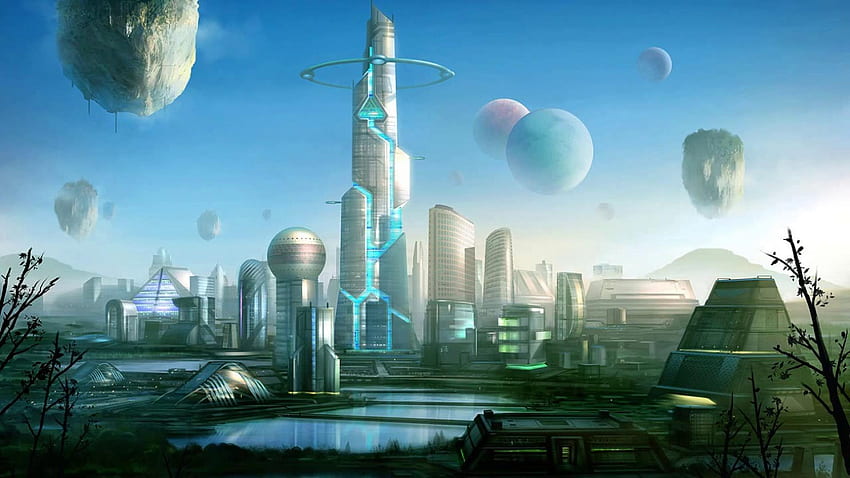 Futuro de fantasía, arte de la ciudad del futuro fondo de pantalla