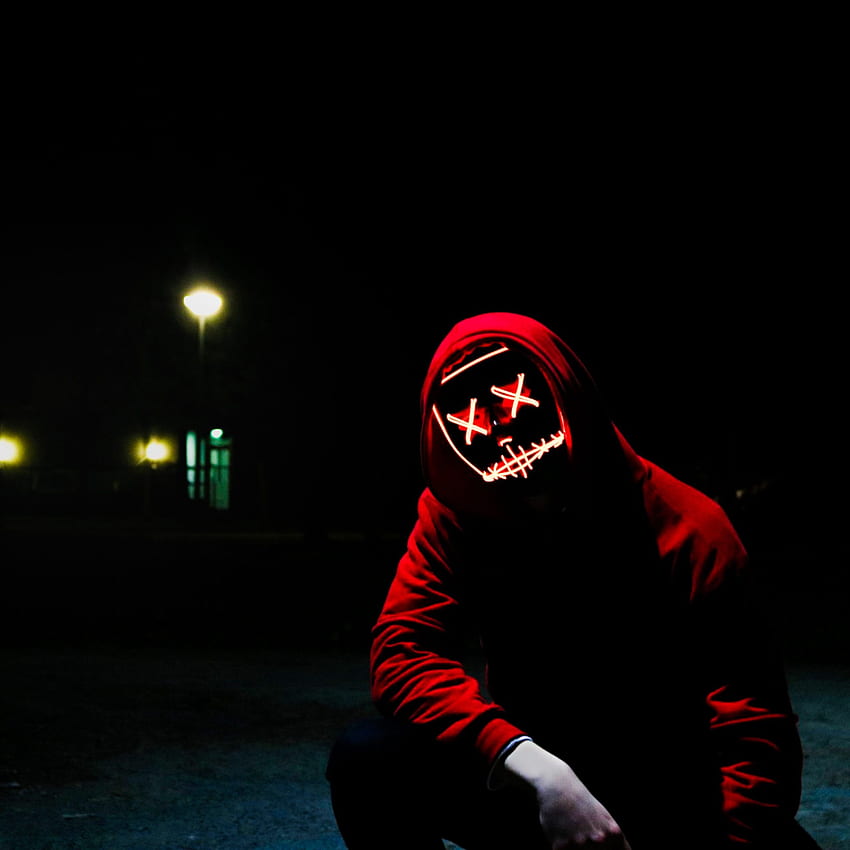 Homem, máscara de LED, Droga, Noite, Anônimo, Moletom com capuz, Escuro, grafia Papel de parede de celular HD