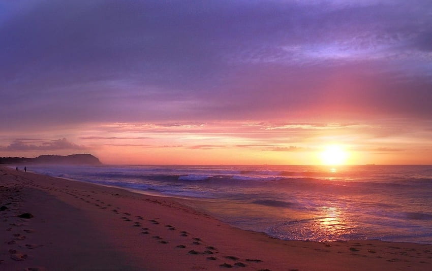 Rosa Sonnenaufgang-Ozean-Strand-Spur. Rosa Sonnenaufgang HD-Hintergrundbild