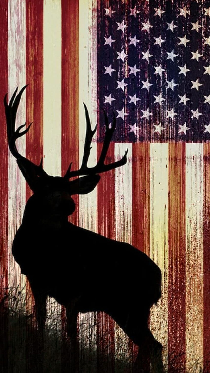 2020년 빈티지 미국 국기 배경.미국 국기, 사슴, 미국 국기 배경, 복고풍 미국 국기 HD 전화 배경 화면