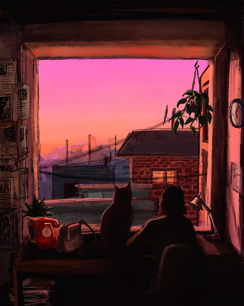 Obra de arte de Lofi Sunset que hice durante la cuarentena Lols: Isfp fondo de pantalla del teléfono