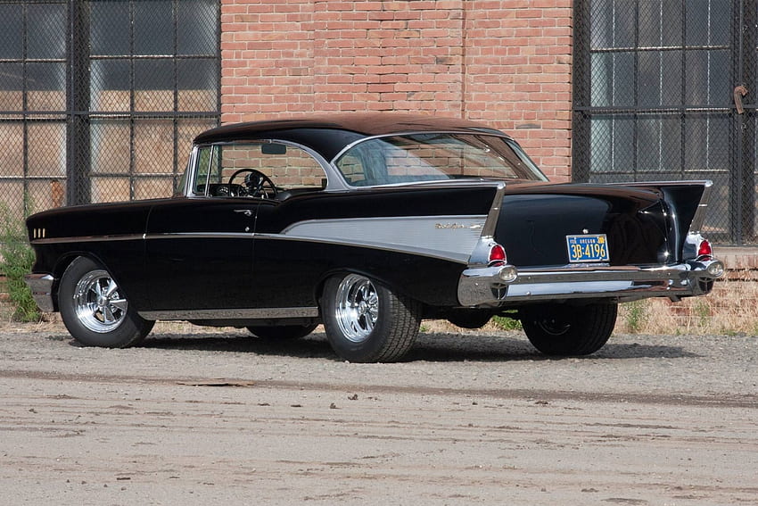 1957-Chevy, Fliege, schwarz, klassisch, GM HD-Hintergrundbild