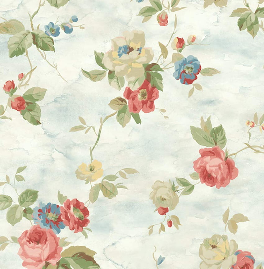 Викториански флорални реколта Дамаски цветя Рози Цветове (бледо синьо, розово, зелено, жълто), стари цветя HD тапет за телефон