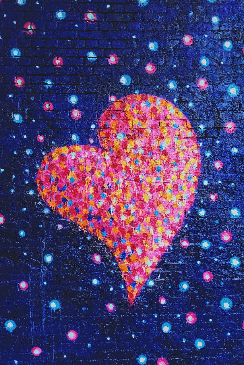 Wall paint, heart, surface, colorful HD phone wallpaper
