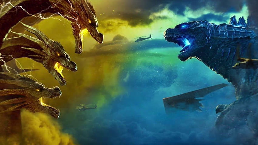 Godzilla kontra King Ghidorah w kluczowej grafice Godzilla King Of The Monsters, Godzilla vs. Król Ghidorah Tapeta HD