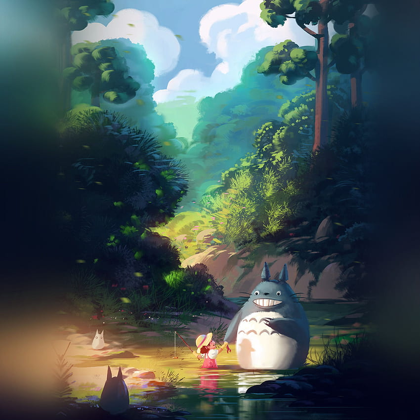 Totoro Anime Liang Xing Illustration Art Blue, iPad Pro аниме HD тапет за телефон