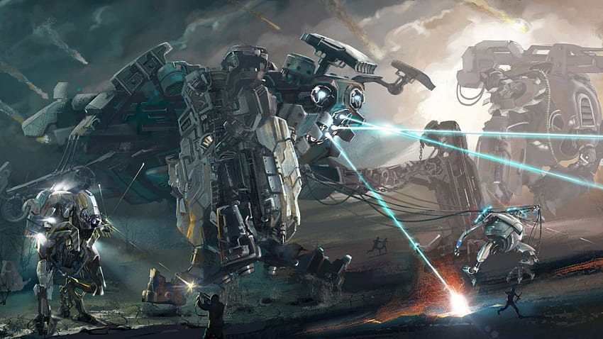 Schlachten Roboter feuern Fantasy-Roboter Mecha Battle - Human Vs Machine War - -, Epischer Roboter HD-Hintergrundbild