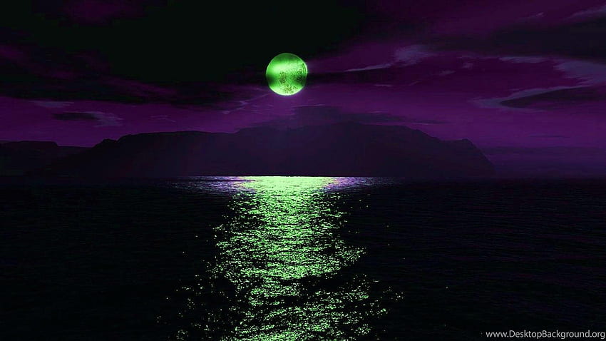 Зелена луна, зелен фон и фон, лавандула и зелено HD тапет