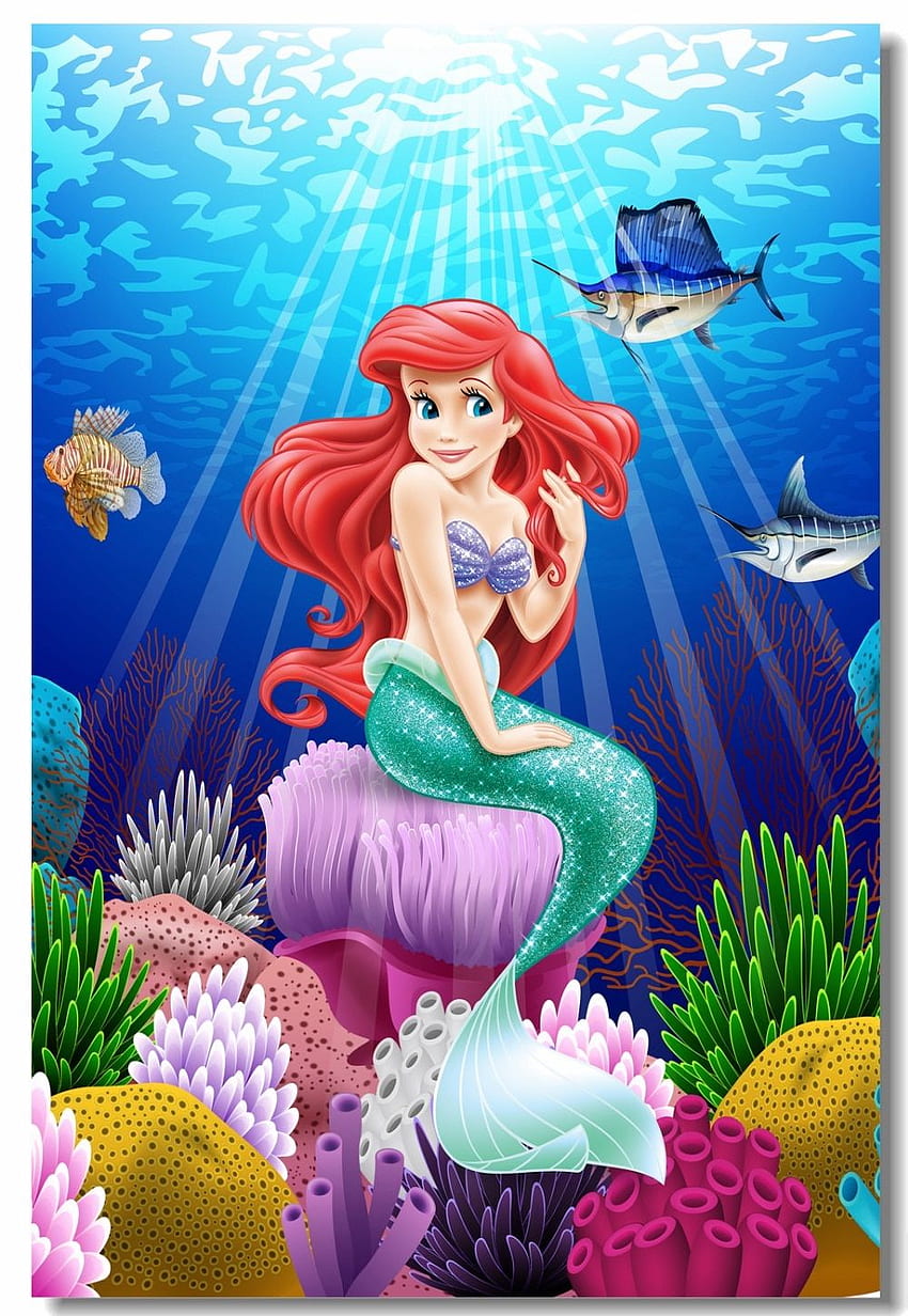 Özel Baskı Duvar Resmi Küçük Deniz Kızı Posteri Prenses, Prenses Ariel HD telefon duvar kağıdı