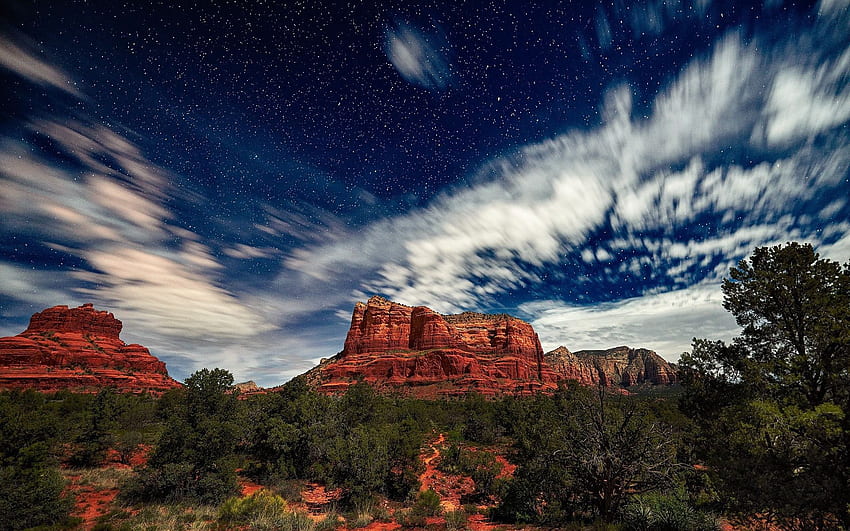 Sedona, Arizona, red rocks, starry sky, mountain landscape, rocks of ...