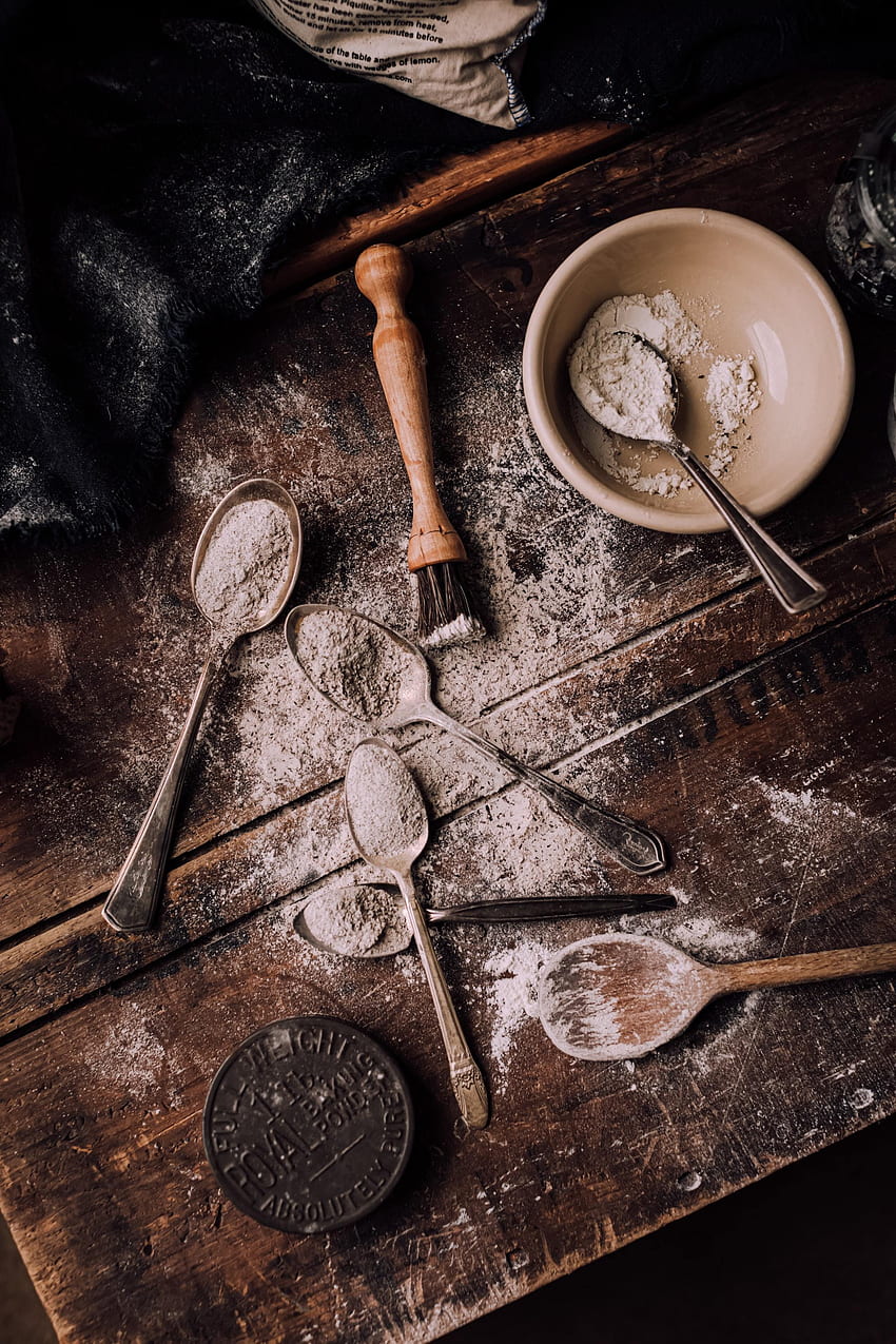 Food, Wood, Wooden, Surface, Spoons, Flour HD phone wallpaper