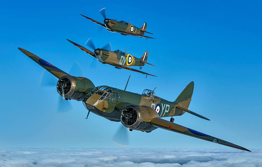 Petarung, Spitfire, Supermarine Spitfire, RAF, Perang Dunia Kedua, Bristol Blenheim, Tautan, Bristol Blenheim Mk.I, Pembom ringan untuk , bagian авиация Wallpaper HD