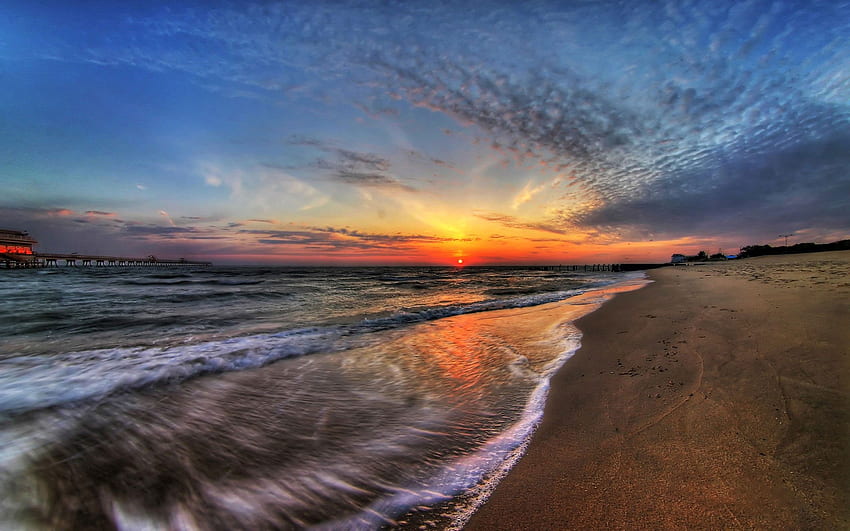 Nature, Sunset, Ciel, Mer, Surf Fond d'écran HD