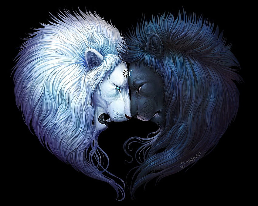 Ying and Yang Lions, Blue Cool Lion HD wallpaper