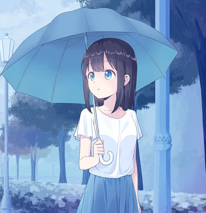 Anime girl, cute, with umbrella, art HD phone wallpaper