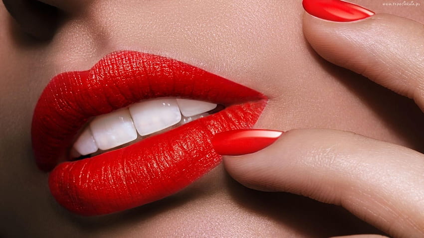 Wanita Bibir Mulut Cat Kuku Lipstik Merah Gigi Putih Wallpaper HD