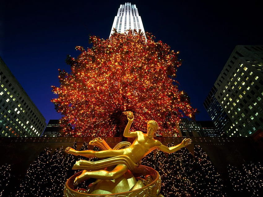 Centro Rockefeller, Nueva York. Árbol de Navidad de Alice, New York Times Square fondo de pantalla