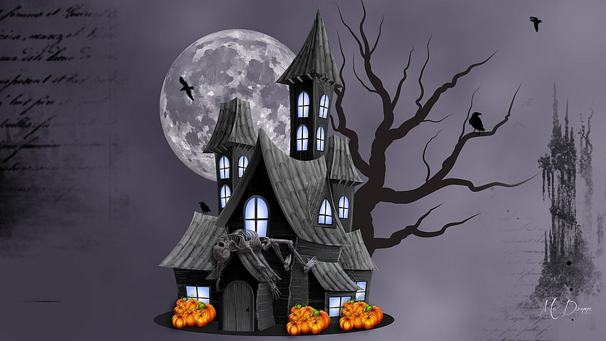 Wndows Pumpkin, Halloween, kastil, malam, bulan purnama, menakutkan, rumah, pohon mati, tema Firefox, labu, bulan, berhantu, jack o lanterns Wallpaper HD