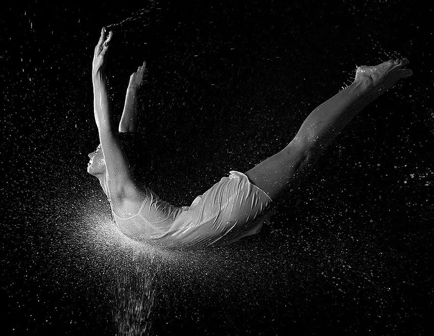 FLY, dance, graphy, art, wet girl, bw, water, woman, beauty HD wallpaper