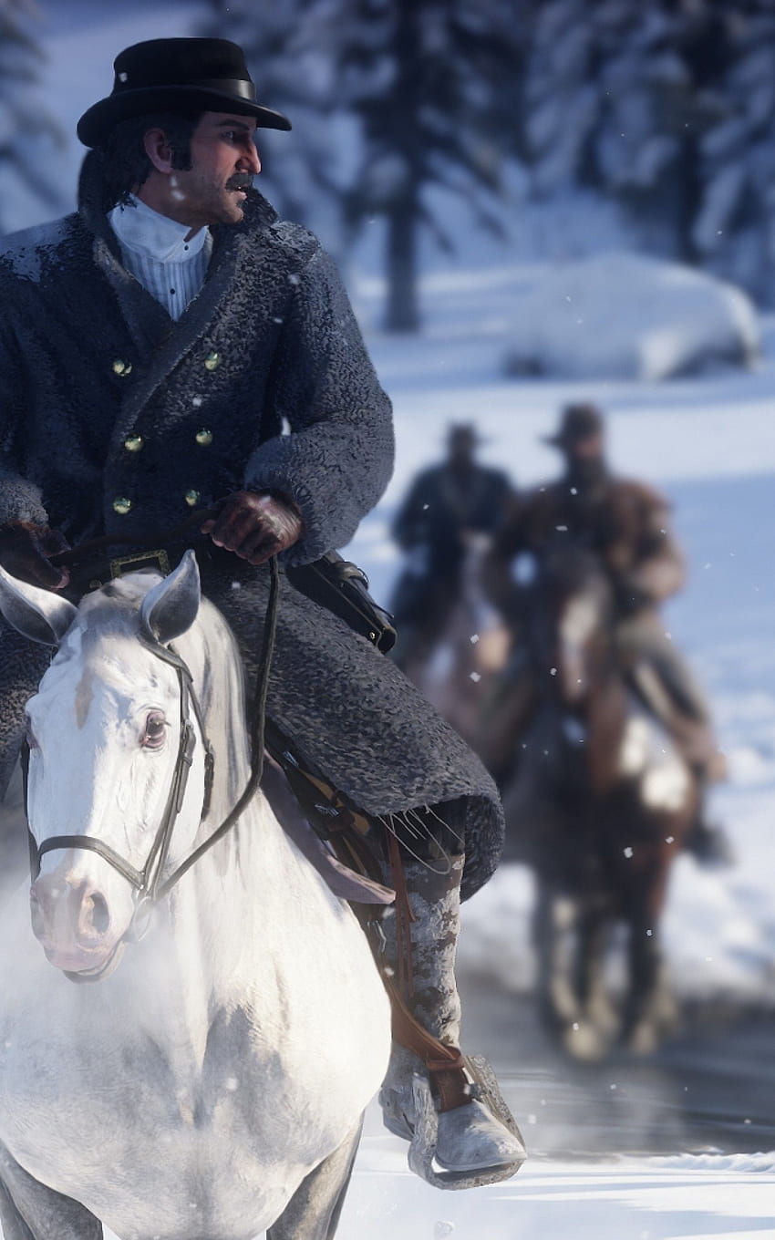 Red Dead Redemption 2, Snow, Horse, Cowboys HD phone wallpaper