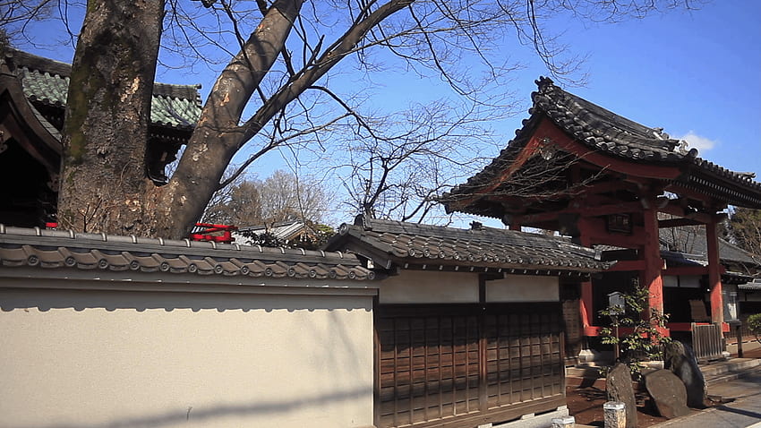 練馬ストックの愛染院の玄関と屋根瓦の左側、日本の屋根瓦 高画質の壁紙
