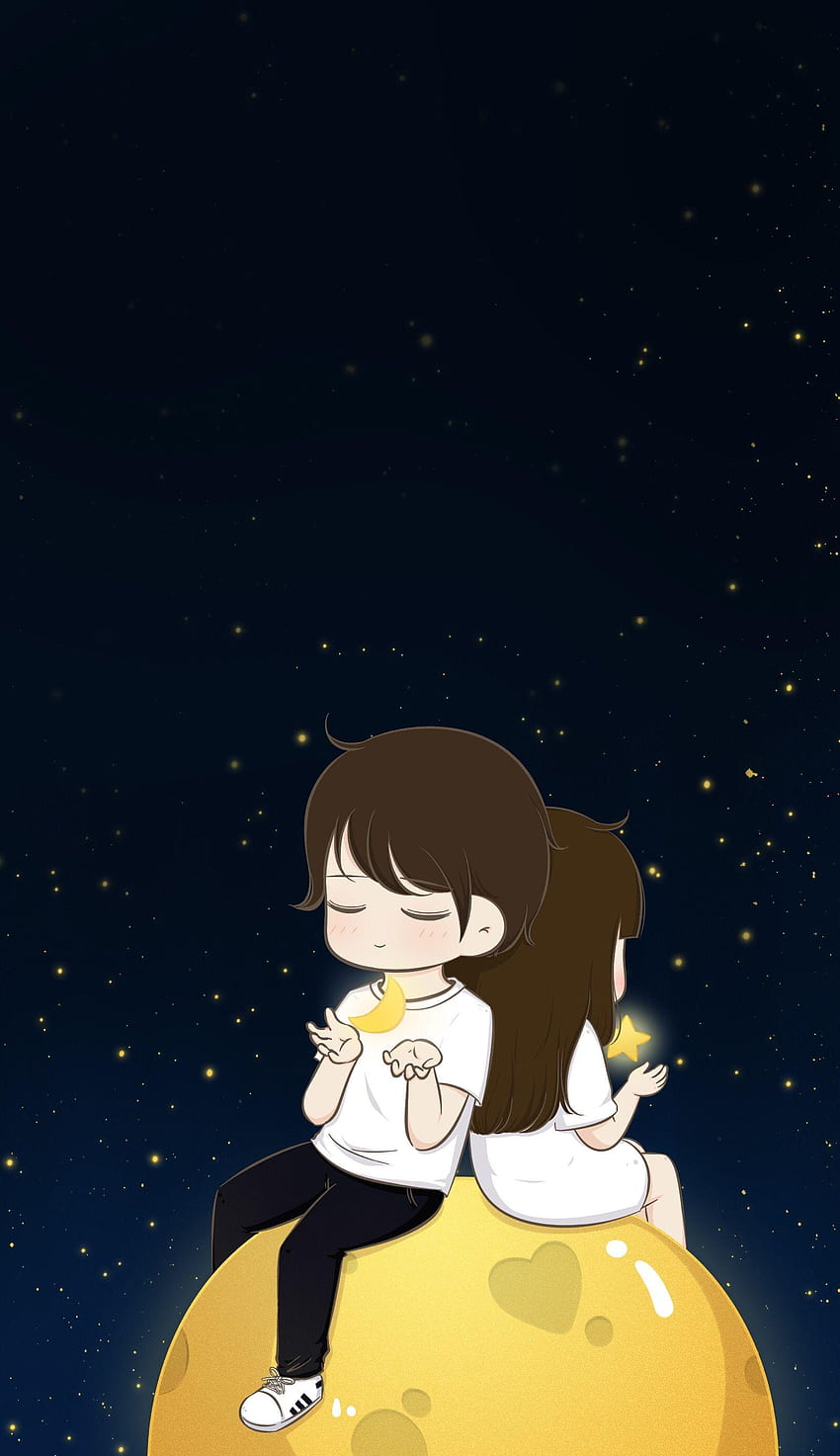 Boy And Girl Cartoon, Moon and Stars Cartoon HD phone wallpaper