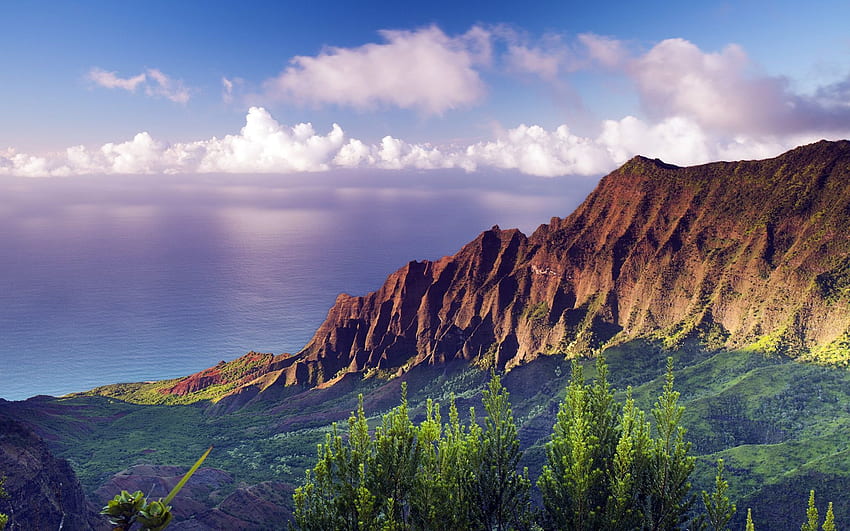 Na Pali Coast Eyalet Parkı Hawaii'de gün batımı, Hawaii Manzarası HD duvar kağıdı