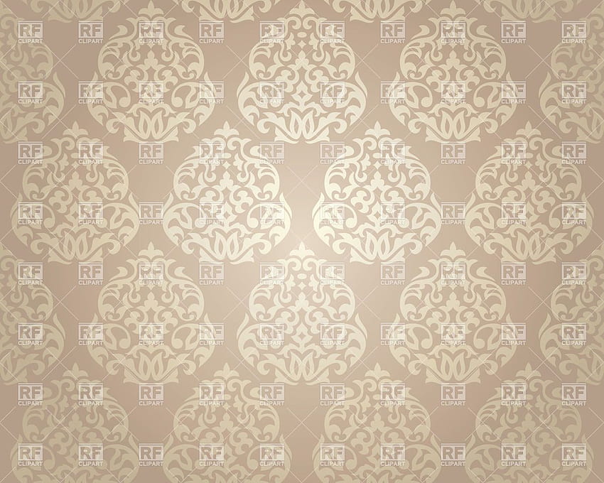 White damask ornament on beige background - seamless Stock Vector HD wallpaper