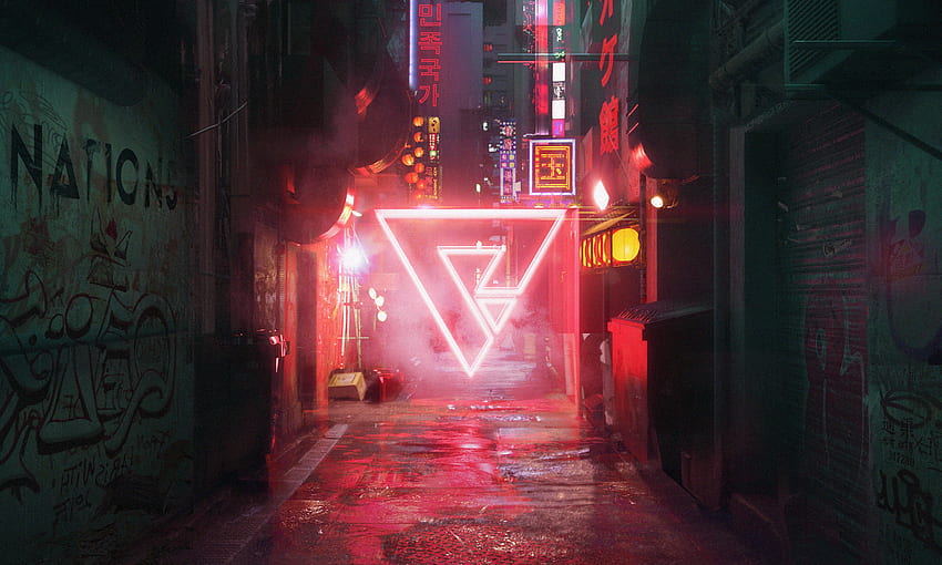 Art, Cyberpunk, Neon, Street, Triangle HD wallpaper