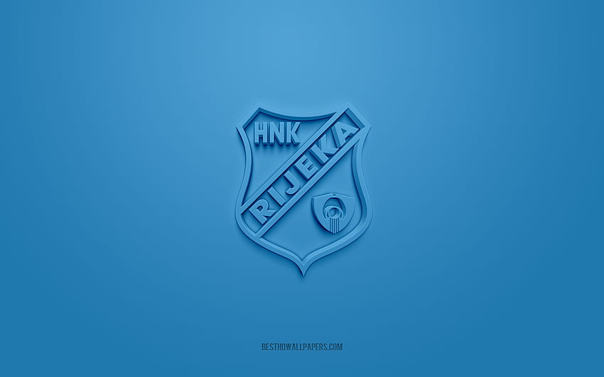 HNK Rijeka, kreatives 3D-Logo, blauer Hintergrund, Prva HNL, 3D-Emblem, kroatischer Fußballverein, Kroatische Erste Fußballliga, Rijeka, Kroatien, 3D-Kunst, Fußball, HNK Rijeka 3D-Logo HD-Hintergrundbild