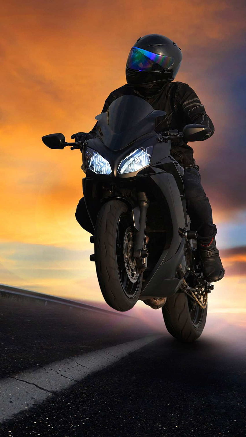 Kawasaki Superbike iPhone preto. iPhone, Wheelie da motocicleta Papel de parede de celular HD