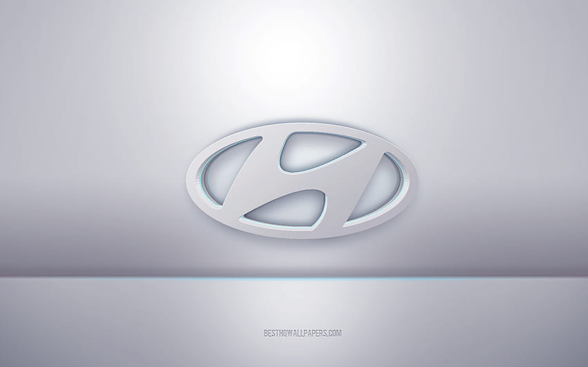 Hyundai 3d white logo, gray background, Hyundai logo, creative 3d art, Hyundai, 3d emblem HD wallpaper