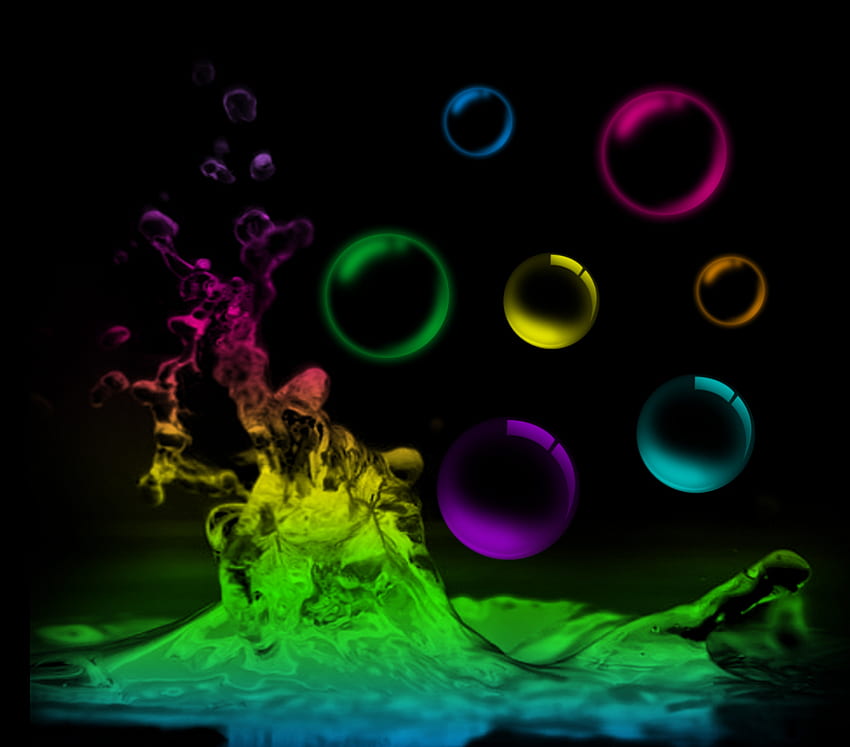 Salpicaduras de agua, salpicaduras, burbujas, agua, arco iris fondo de pantalla