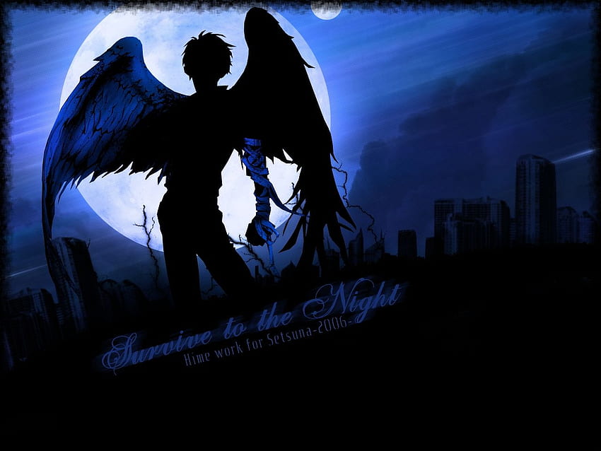 konachan com angel sanctuary bandage moon silhouette wings People , Hi Res People , High Definition HD wallpaper