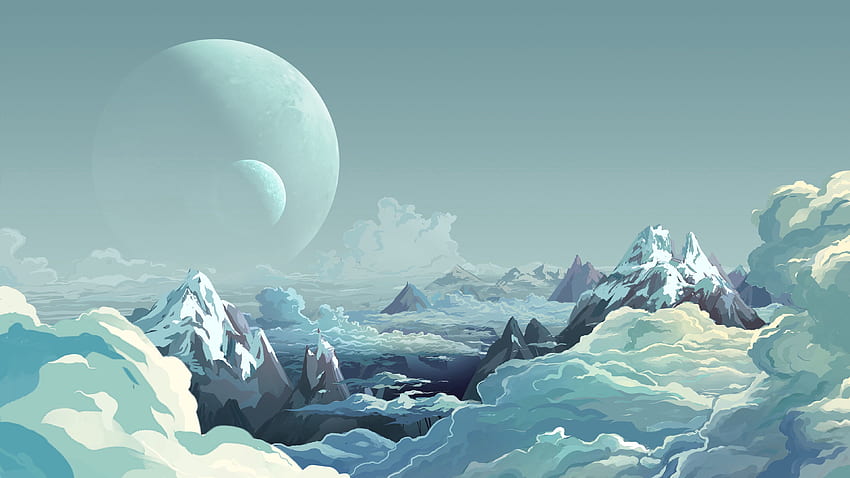 アート, 山, 雲, 頂点, 惑星, トップス 高画質の壁紙
