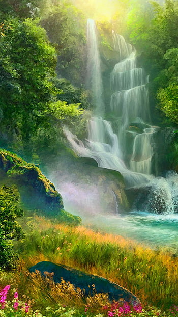Download Hd Nature Phone Waterfall And Lake Wallpaper | Wallpapers.com