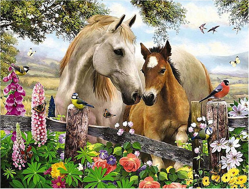 Di Howard Robinson, animale, rosa, cavallo, pittura, arte, fiore, Howard Robinson Sfondo HD