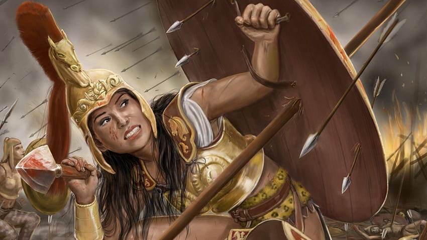 Spartan Warrior Girl Mujer guerrera con casco, lanza y escudo en mano 267691, casco romano fondo de pantalla