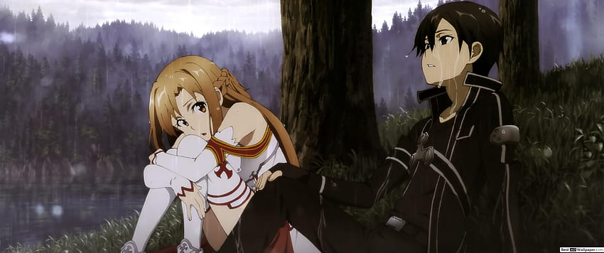 Sword Art Online - Asuna, Kirito, Raining, 3440X1440 Anime Rain Tapeta HD