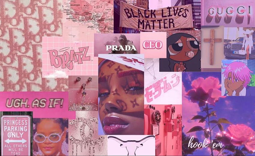 Ästhetische rosa Collage. Süßer Laptop, rosa Ästhetik, rosa, schwarze Mädchenästhetik HD-Hintergrundbild