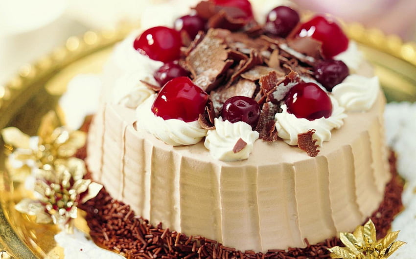 *** Amazingly delicious cake ***, white, yummy, delicious, cherrys, food, cake, cream HD wallpaper